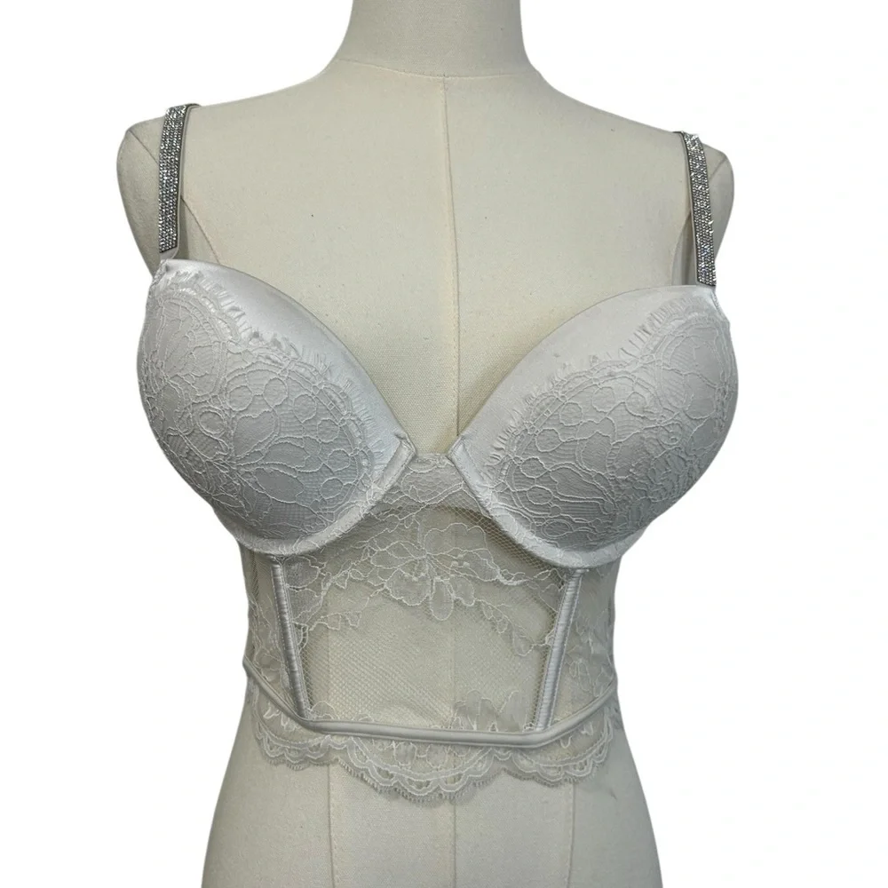 Victoria Secret Bralette Bra Bombshell Push Up White Size 34C Bridal Lace - Picture 2 of 12